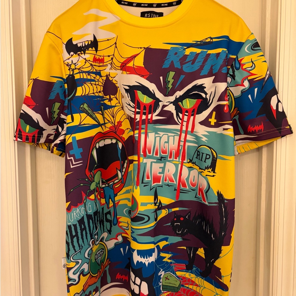 RS1NE Graphic Print T-Shirt Night Terror Short Sleeve Yellow XL